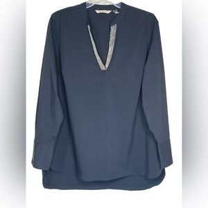 Soft Surroundings Long Sleeve Black V Neck Silver Beads Womens L Pullover Shirt